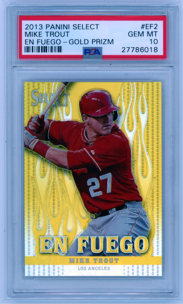 2013 Panini Select #EF2 Mike Trout En Fuego-GOLD Prizm! PSA 10 GEM MINT!