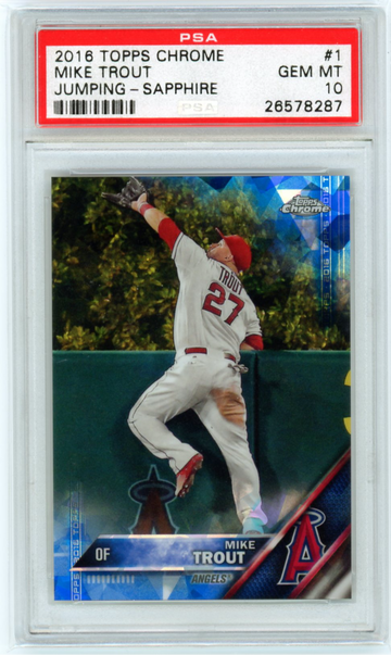 2016 Topps Chrome #1 Mike Trout Jumping Sapphire PSA 10 GEM MINT!