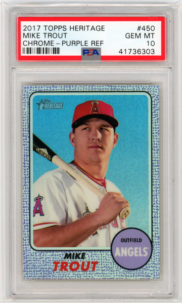 2017 Topps Heritage #450 Mike Trout Chrome-Purple Refractor PSA 10 GEM MINT!