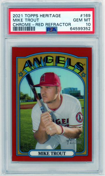 2021 Topps Heritage Chrome #169 Mike Trout Red Refractor PSA 10 GEM MINT!