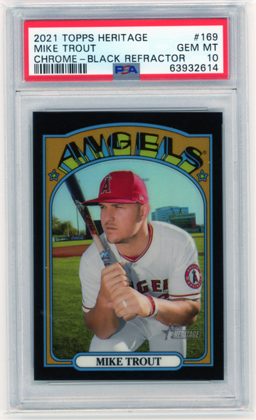 2021 Topps Heritage Chrome #169 Mike Trout BLACK Refractor PSA 10 GEM MINT!