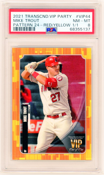 2021 Transcendent VIP Party #VIP44 Mike Trout Pattern 24-Red/Yellow 1/1! PSA 8 NM-MT!