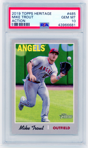 2019 Topps Heritage #485 Mike Trout Action PSA 10 GEM MINT!