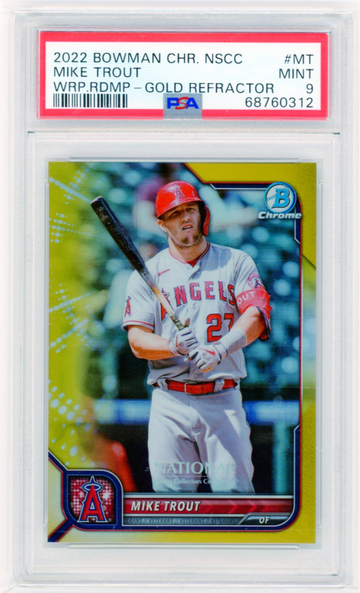 2022 Bowman Chrome NSCC #MT Mike Trout Wrapper Redemption Gold Refractor PSA 9 MINT!
