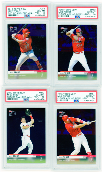 2019 Topps Now Future Award Winner Mike Trout 10 Card Lot-PURPLE Chrome Winner PSA 10 GEM MINT!
