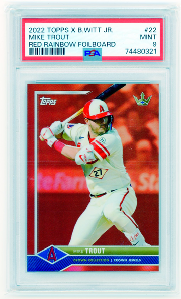 2022 Topps X B. Witt Jr. #22 Mike Trout Red Rainbow Foil Board PSA 9 MINT!