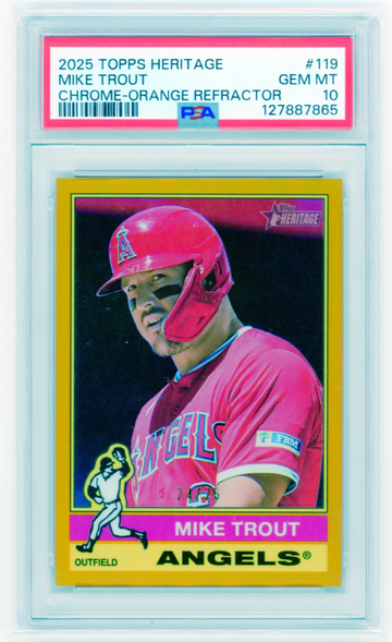2025 Topps Heritage #119 Mike Trout Chrome-Orange Refractor PSA 10 GEM MINT!