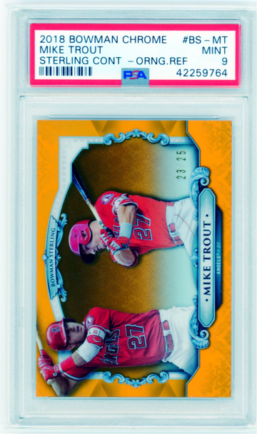 2018 Bowman Chrome #BS-MT Mike Trout Sterling Continuity-Orange Refractor PSA 9 MINT!
