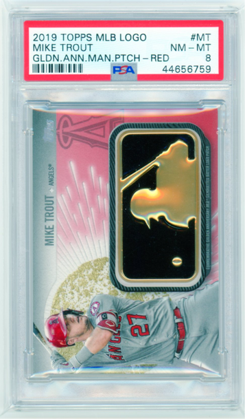 2019 Topps MLB Logo GLDN.ANN.MAN.PTCH-RED #MT Mike Trout PSA 8 NM-MT!