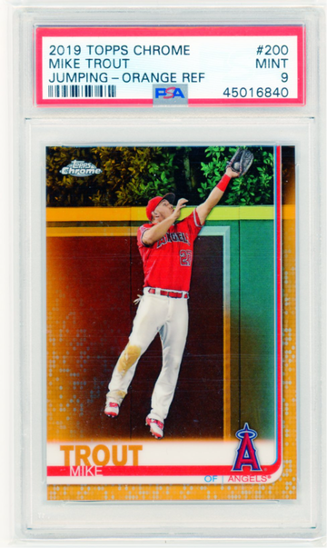 2019 Topps Chrome #200 Mike Trout Jumping-Orange Refractor PSA 9 MINT!