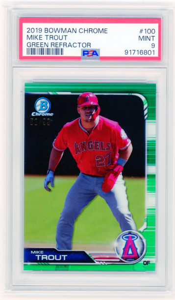 2019 Bowman Chrome #100 Mike Trout Green Refractor PSA 9 MINT!
