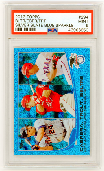2013 Topps #294 Trout/Cabrera/Beltre Silver Slate Blue Sparkle PSA 9 MINT!