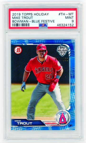 2019 Topps Holiday #TH-MT Mike Trout Bowman-Blue Festive PSA 9 MINT!