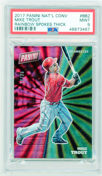 2017 Panini National Convention #BB2 Nike Trout Rainbow Spokes Thick PSA 9 MINT!