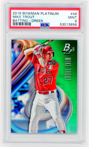 2018 Bowman Platinum #49 Mike Trout Batting-Green PSA 9 MINT!
