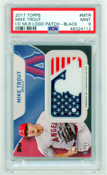 2017 Topps #MTR Mike Trout Independance Day MLB Patch-Black PSA 9 MINT!