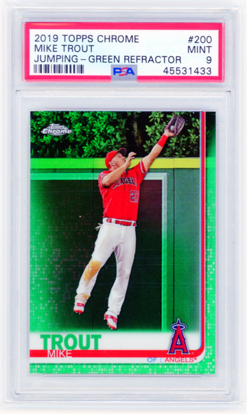 2019 Topps Chrome #200 Mike Trout Jumping-Green Refractor PSA 9 MINT!