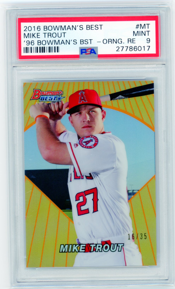 2016 Bowman's Best #MT Mike Trout '96 Bowman's Best-Orange Refractor PSA 9 MINT!