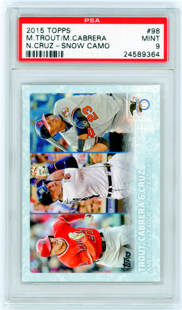 2015 Topps #98 Trout/Cabrera/Cruz-Snow Camo PSA 9 MINT!