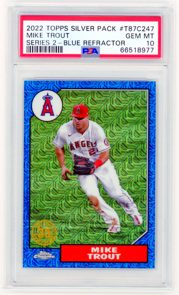 2022 Topps Silver Pack #T87C247 Mike Trout Series 2-Blue Refractor PSA 10 GEM MINT!