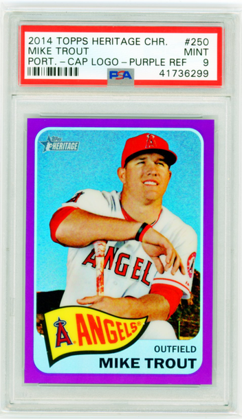 2014 Topps Heritage Chrome #250 Mike Trout Portrait-Cap-Logo-Purple Refractor PSA 9 MINT!