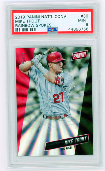 2019 Panini Nat'l Convention #36 Mike Trout Rainbow Spokes PSA 9 MINT!