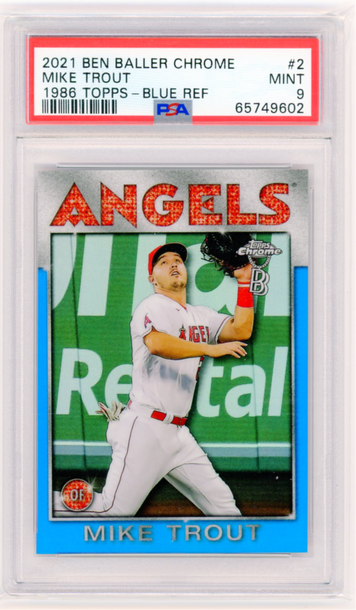 2021 Ben Baller Chrome #2 Mike Trout 1986 Topps-Blue Refractor PSA 9 MINT!