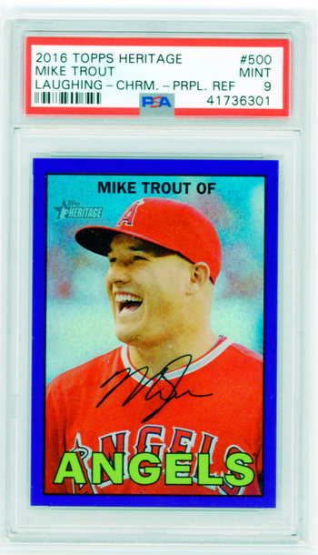 2016 Topps Heritage Chrome #500 Mike Trout Laughing-Purple Refractor PSA 9 MINT!