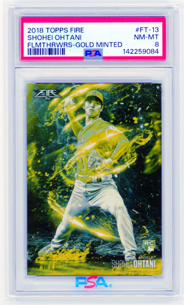 2018 Topps Fire #FT-13 Shohei Ohtani Flamethrowers-Gold Minted PSA 8 NM-MT!