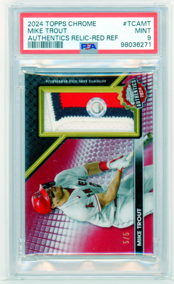 2024 Topps Chrome #TCAMT Mike Trout Authentics Relic-Red Refractor PSA 9 MINT!