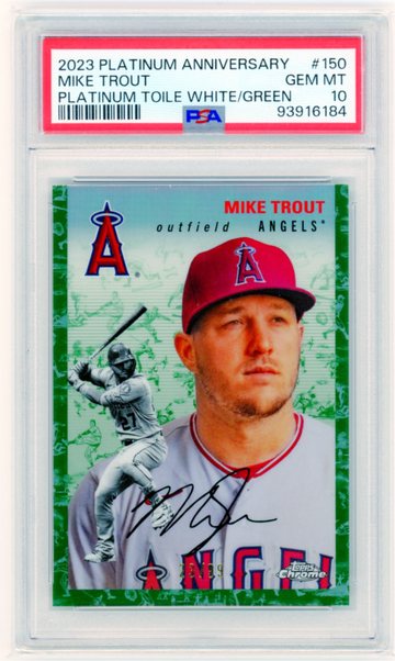 2023 Platinum Anniversary #150 Mike Trout Platinum Toile White/Green PSA 10 GEM MINT!