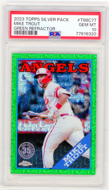 2023 Topps Silver pack #T88C77 Mike Trout Green Refractor PSA 10 GEM MINT!