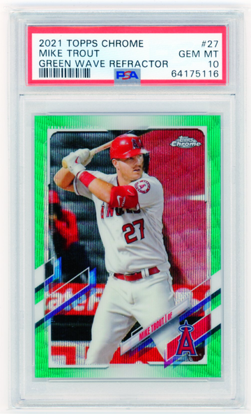 2021 Topps Chrome #27 Mike Trout Green Wave Refractor PSA 10 GEM MINT!