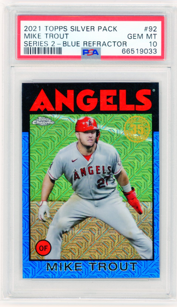 2021 Topps Silver Pack Series 2 #92 Mike Trout-Blue Refractor PSA 10 GEM MINT!