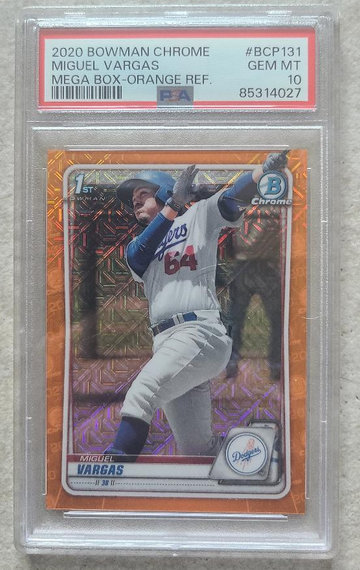 2020 Bowman Chrome 1st Miguel Vargas Mega Box Orange Ref /25   PSA 10