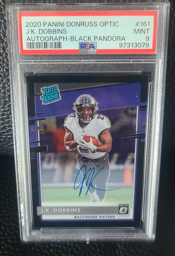 2020 Panini Donruss Optic JK Dobbins Auto Black Pandora /25  PSA 9