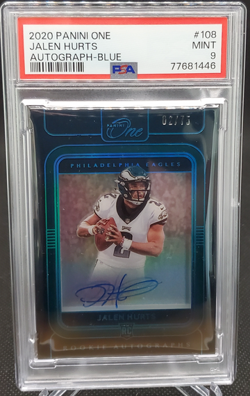 Jalen Hurts 2020 Panini One 108 RC Auto Blue /75 PSA 9 Mint