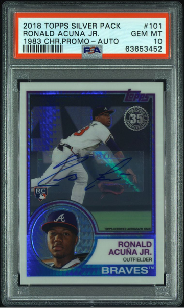 2018 TOPPS ‘83 SILVER PACK CHROME RONALD ACUNA JR ROOKIE AUTO PSA 10 GEM MINT