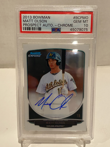 MATT OLSON 2013 BOWMAN CHROME AUTO PROSPECT PSA 10