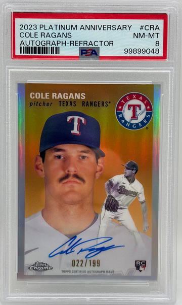 2023 Topps Chrome Platinum Anniversary Cole Ragans Auto Refractor / 199 PSA 8
