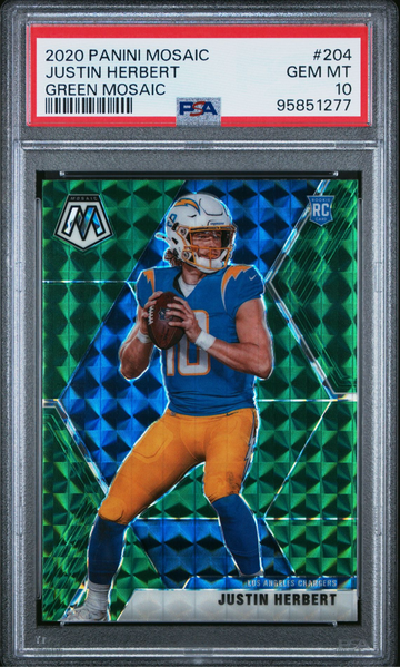 2020 Justin Herbert Panini Mosaic - GREEN MOSAIC PRIZM RC - PSA 10 GEM MINT #95851277