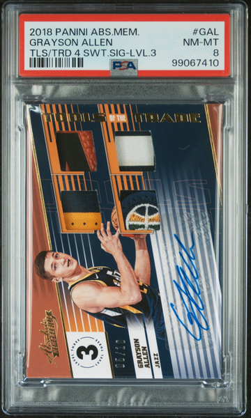 2018 Panini Absolute Tools Of The Trade Four Swatch Signatures Gold /10 GAL Grayson Allen Level 3  Near Mint PSA 8