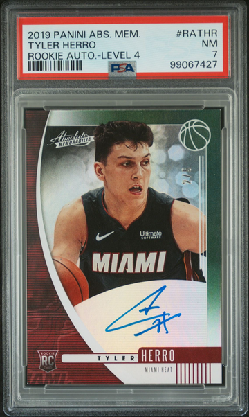 2019 Panini Absolute Memorabilia Rookie Autographs Tyler Herro /5 #RATHR PSA 7