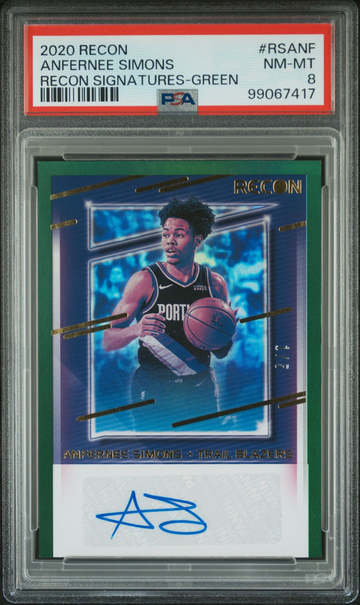 2020 Panini Recon Recon Signatures Anfernee Simons Green #1/5 #RSANF PSA 8