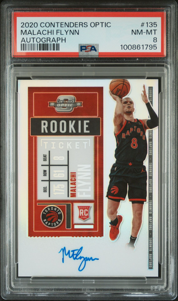 2020 Contenders Optic Malachi Flynn Rookie Ticket Autograph #135 Raptors PSA 8