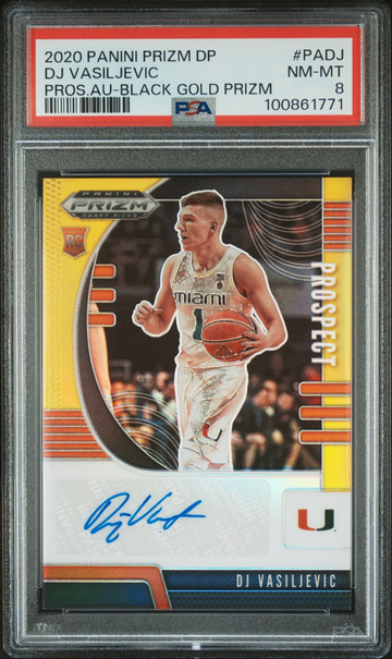 2020 Panini Prizm DP DJ Vasiljevic Prospect Auto Black Gold #5/5 #PADJ PSA 8