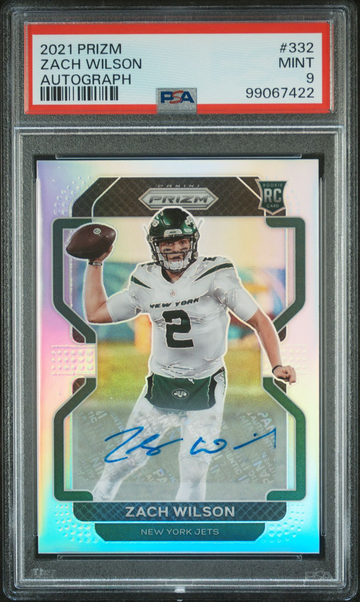 2021 Panini Prizm Zach Wilson Silver Prizm Autograph #332 Football Jets PSA 9
