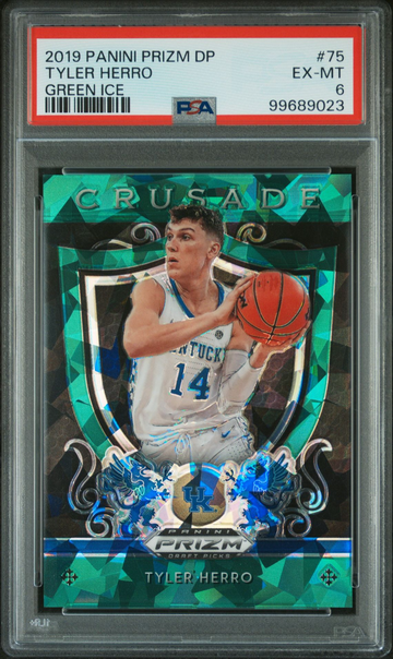 2019 Panini Prizm DP Tyler Herro Green Ice #/18 #75 Basketball Kentucky PSA 6