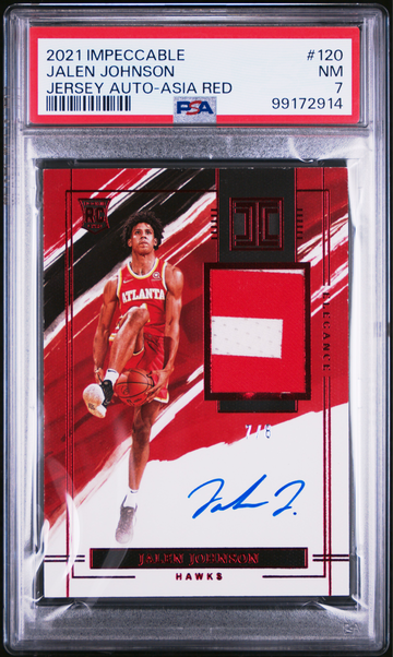 2021 Impeccable Jalen Johnson Jersey Auto-Asia Red 120 SSP PSA 7 #7/8 Super Short Print SSP RPA