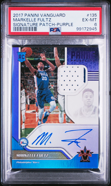 2017 Panini Vanguard Markelle Fultz Signature Patch Purple #/25 #135 76ers PSA 6